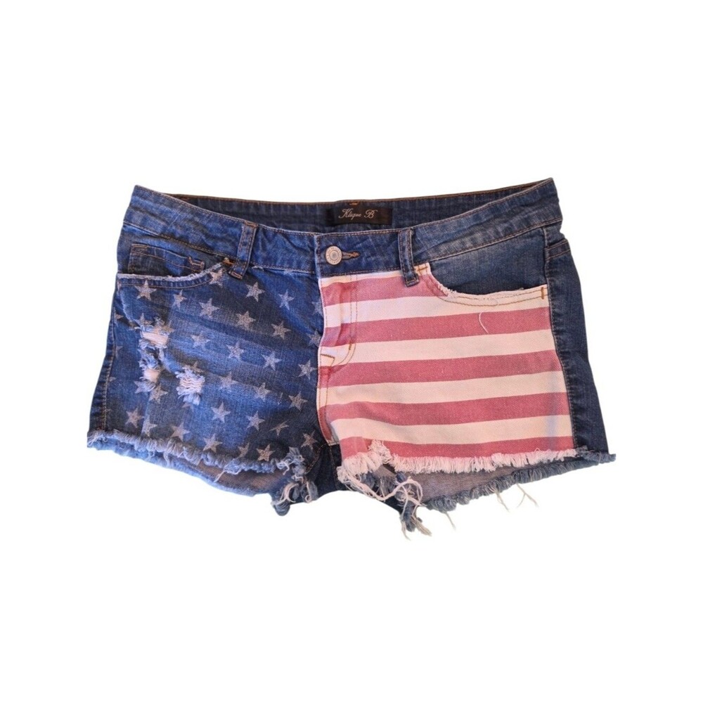American Flag Cutoff Jean Shorts Distressed Denim Cotton with Stretch M